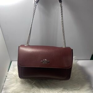 Coach Burgundy Leather Shoulder Bag with Silver Chain